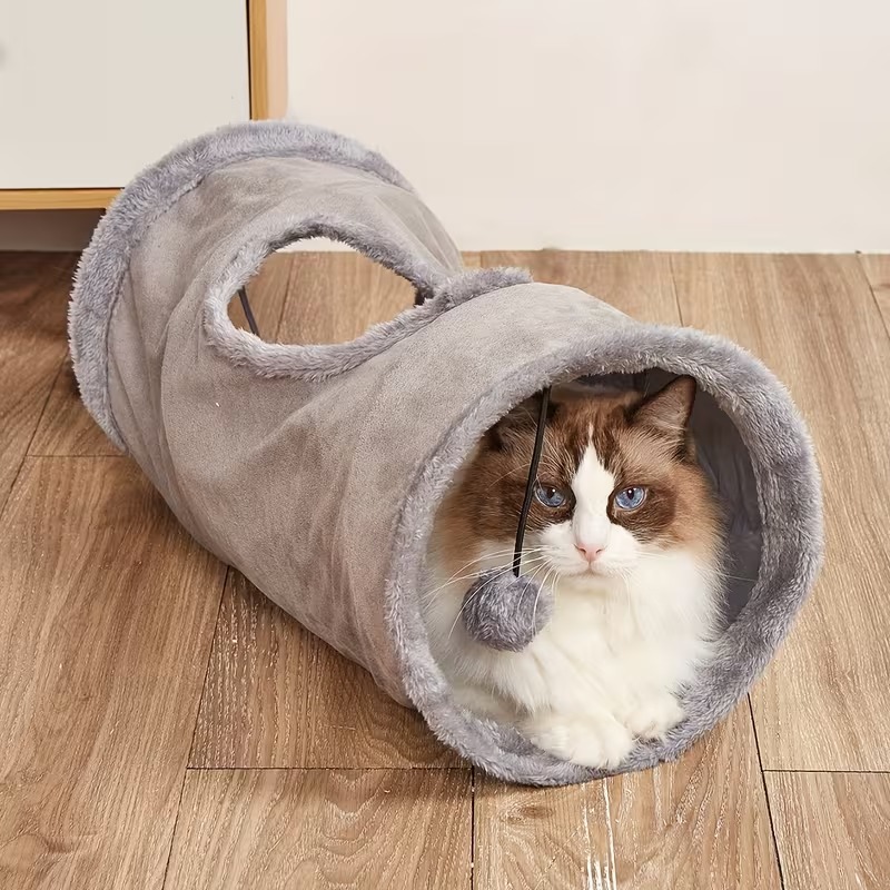 Foldable Cat Tunnel with Hanging Ball Toy